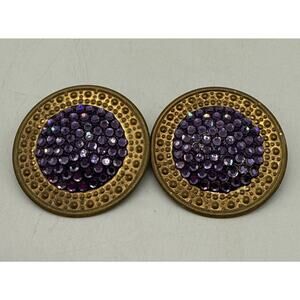 Vintage RICHARD KERR Goldtone Paved Purple Rhinestone Crystals Clip On Earrings